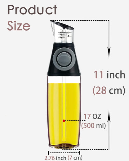 Oil Dispenser Bottle, 17Oz Olive Oil Dispenser Oil Sprayer, Clear Glass Refillable Oil and Vinegar Dispenser Bottle with Measuring Scale Pump for Kitchen, Cooking, Salads, Baking Frying