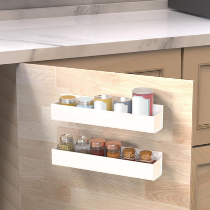 Adhesive Acrylic Spice Rack with Nano Double Sided Tape Wall Mount Organizer Wall Spice Rack with Shelf Ends for Kitchen Cabinet Door - 2 Pack 12'' Shelves (White)