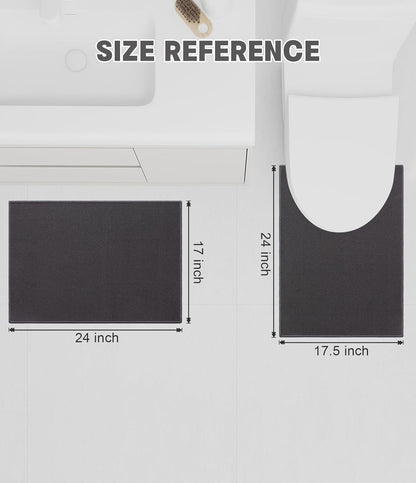 2-Piece Ultra Thin Bathroom Rug Set, Absorbent Quick-Dry Non-Slip Floor Mats for Under Door Use, Machine Washable (Dark Grey)