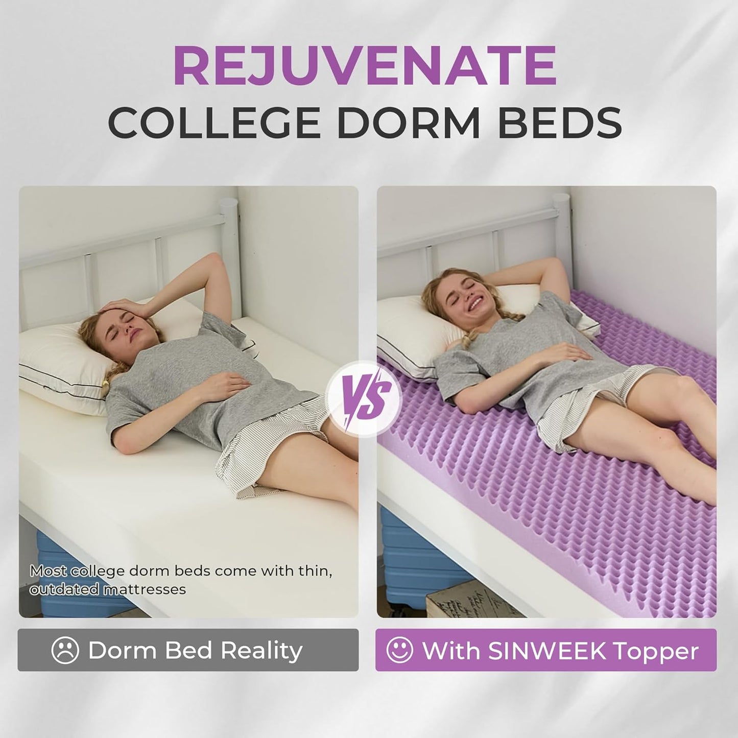 2 Inch Egg Crate Memory Foam Mattress Topper Twin XL, Twin Extra Long Mattress Pads for College Dorm Single Bed, Pressure Relieve Certipur-Us Certified,39X80 Inches