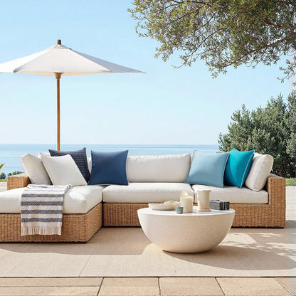 Set of 2 Outdoor Waterproof Decorative Pillow Covers in Solid Teal Blue for Farmhouse Style, Suitable for Patio, Tent, Bed, and Living Room - 18x18 Inches