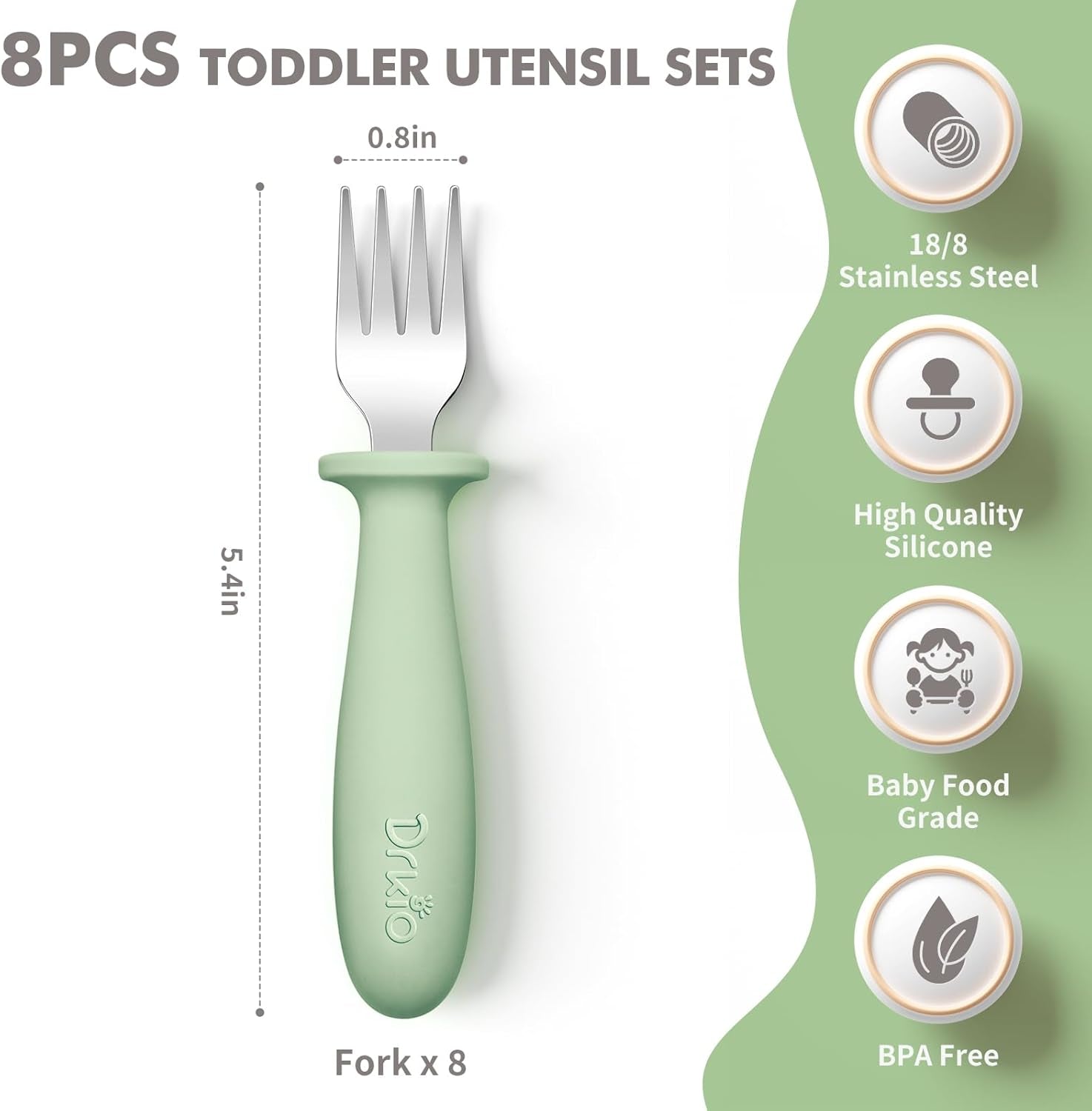 Toddler Forks Set - 8-Piece Baby Silverware with Silicone Handles, 18/8 Stainless Steel, Safe for Self-Feeding, Anti-Choke Design, Food Grade and Dishwasher Safe