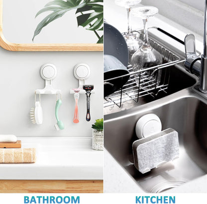 Suction Cup Razor Holder in Shower 2 Pack, Towel, Loofah, Shaver Holder for Bathroom Wall, Powerful Suction Cup Shower Hooks, Easy to Install and Reuse, White