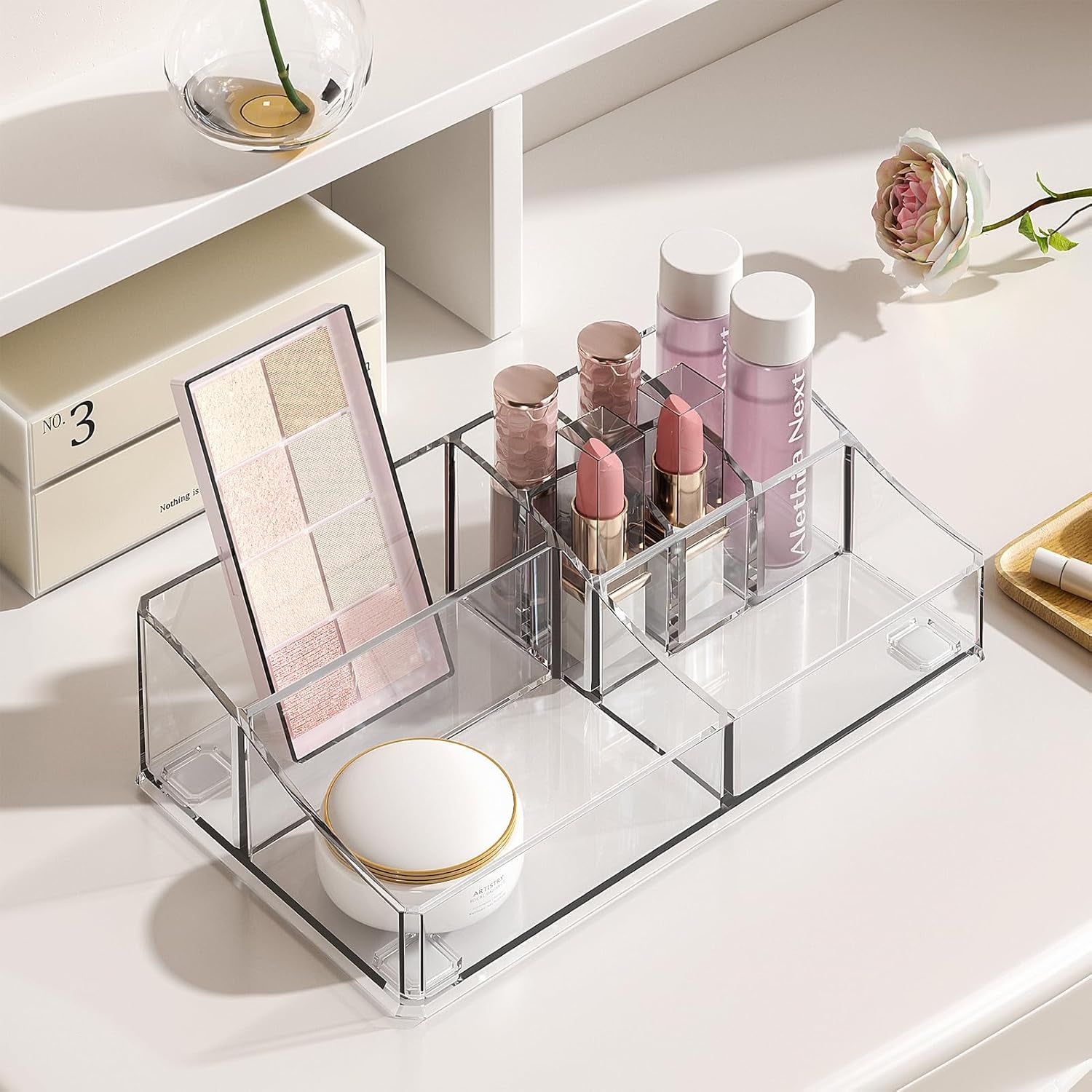4-Tier Clear Makeup Organizer with Drawer - Stackable Acrylic Cosmetic Storage for Bathroom Vanity & Dresser Countertop, Make up & Jewelry Storage, Beauty Holder for Lipstick Brush Skincare