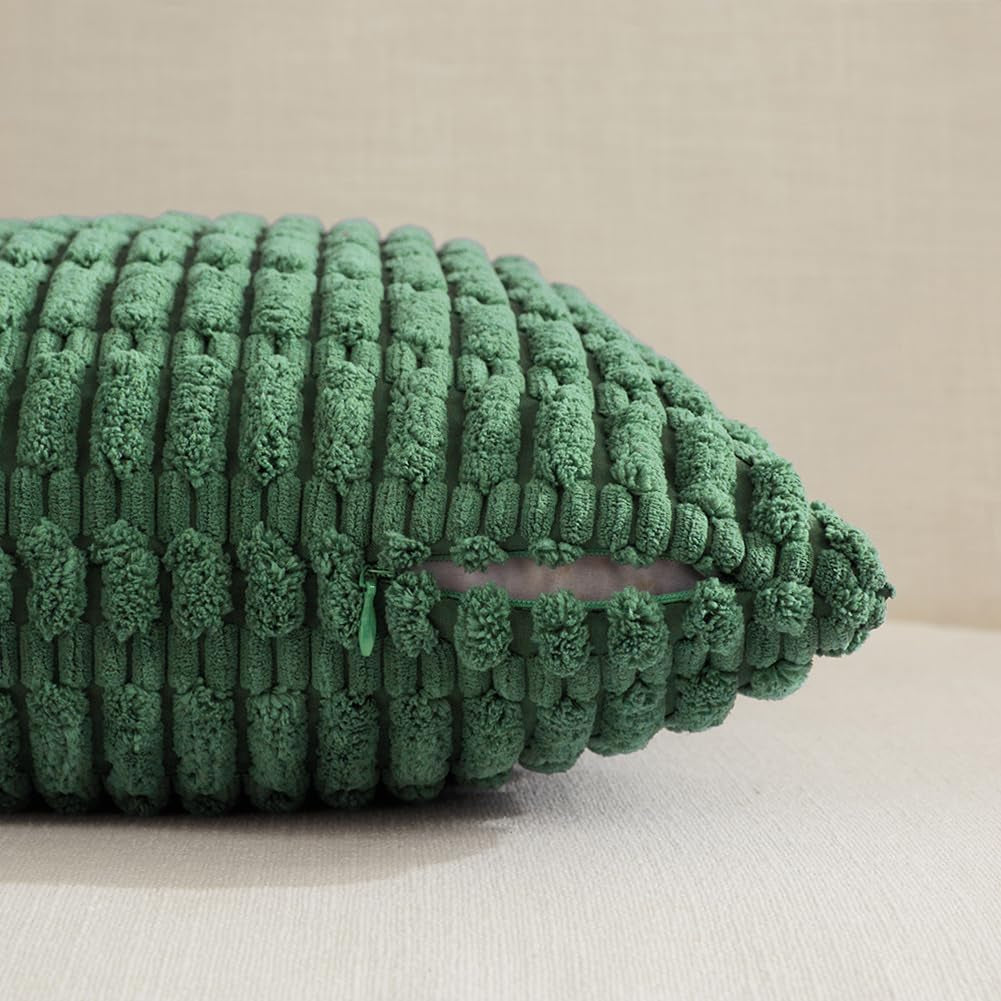 4 Packs Green Decorative Throw Pillow Covers 18X18 Inch for Living Room Couch Bed, Holiday Christmas Home Decor Gift, Soft Plush Corduroy Cute Accent Square Cushion Case 45X45 Cm