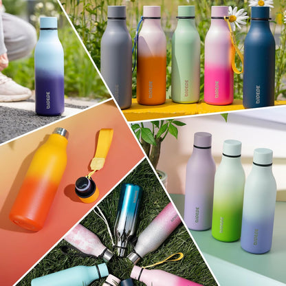 Insulated Water Bottles, 18 Oz Stainless Steel Metal Water Bottle with Strap, BPA Free Leak Proof Thermo, Mugs, Flasks, Reusable Thermo for Sports & Travel, Mist Grey