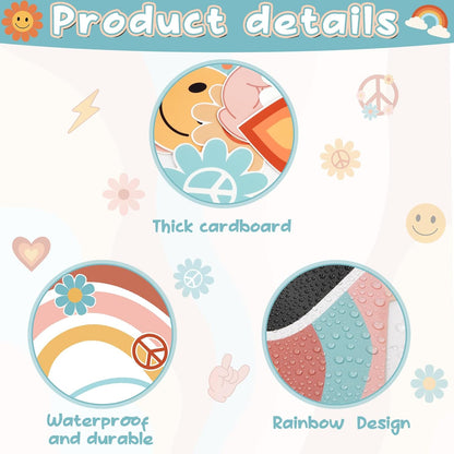 61Pcs Retro Welcome Back to School Bulletin Board Welcome Poster Banner Groovy Rainbow Theme Welcome Sign Decor with Glue Point for First Day of Kindergarten Preschool Classroom Decorations