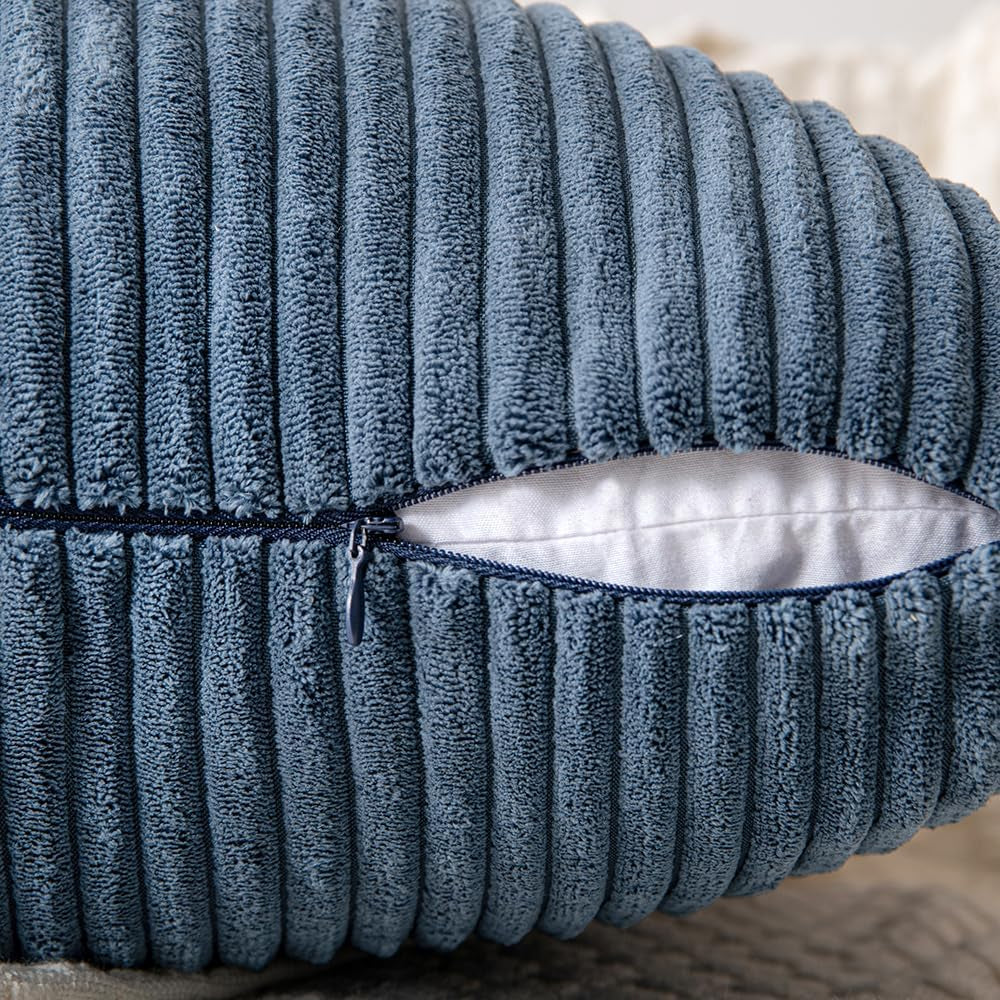 Blue Corduroy Pillow Covers Pack of 2 Boho Decorative Spliced Throw Pillow Covers Soft Solid Couch Pillowcases Cross Patchwork Textured Cushion Covers for Living Room Bed Sofa 18X18 Inch