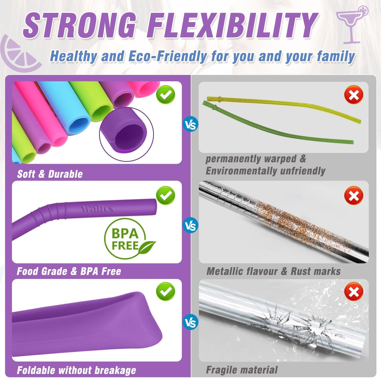 Reusable Silicone Straw - 2 Size Flexible Drinking Bendy Straws for Smoothies/20 & 30 Oz Tumblers, BPA Free (4 Wide Straws + 4 Regular Straw + 2 Cleaning Brushes excluding Storage Bag）
