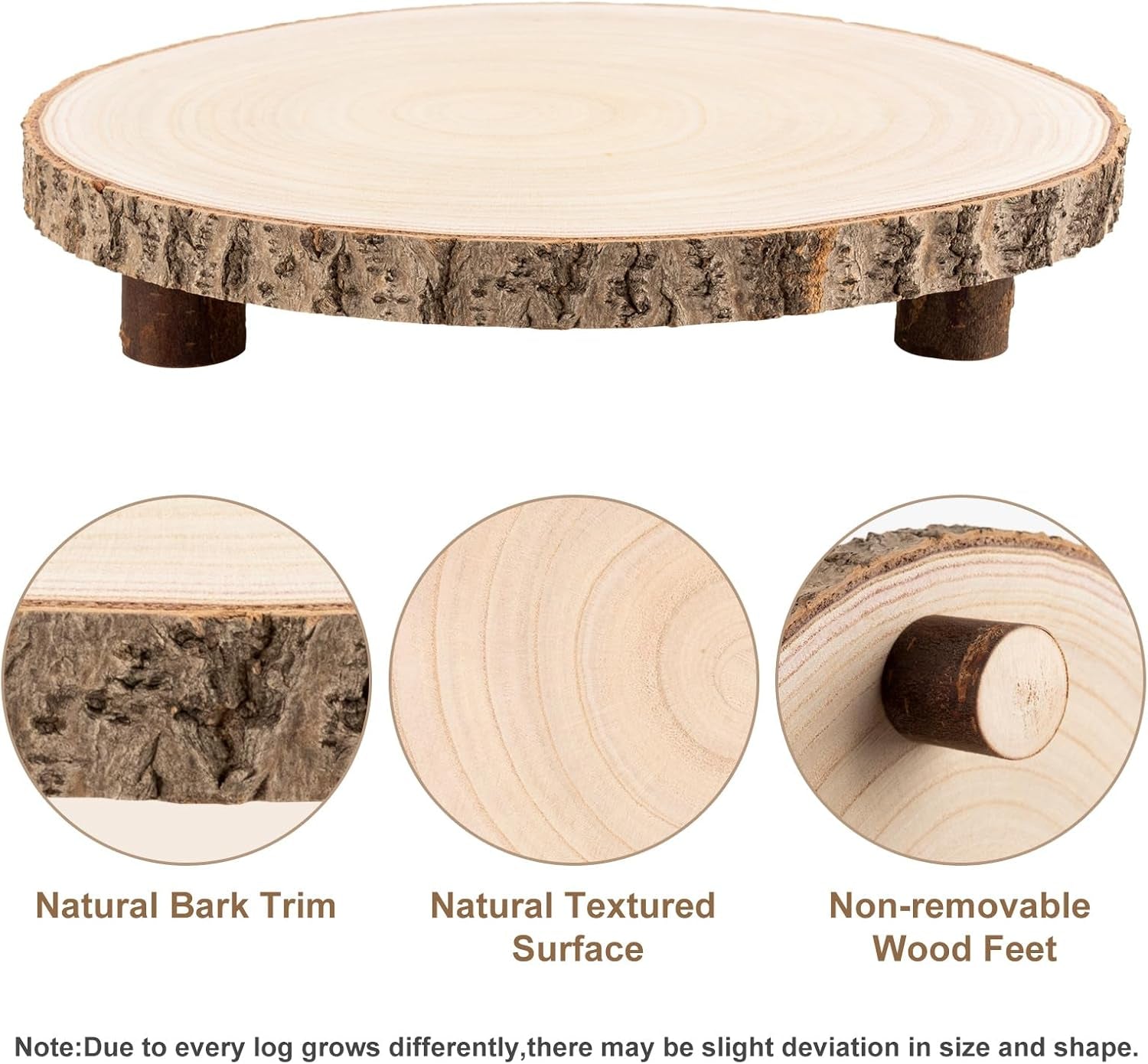 Wood Cake Stand, 10-11 Inch Wood Slice with Legs, Rustic Slice Cake Stand, for Wedding Table Centerpieces, Woodlandthemed Parties, Event, Birthday Party