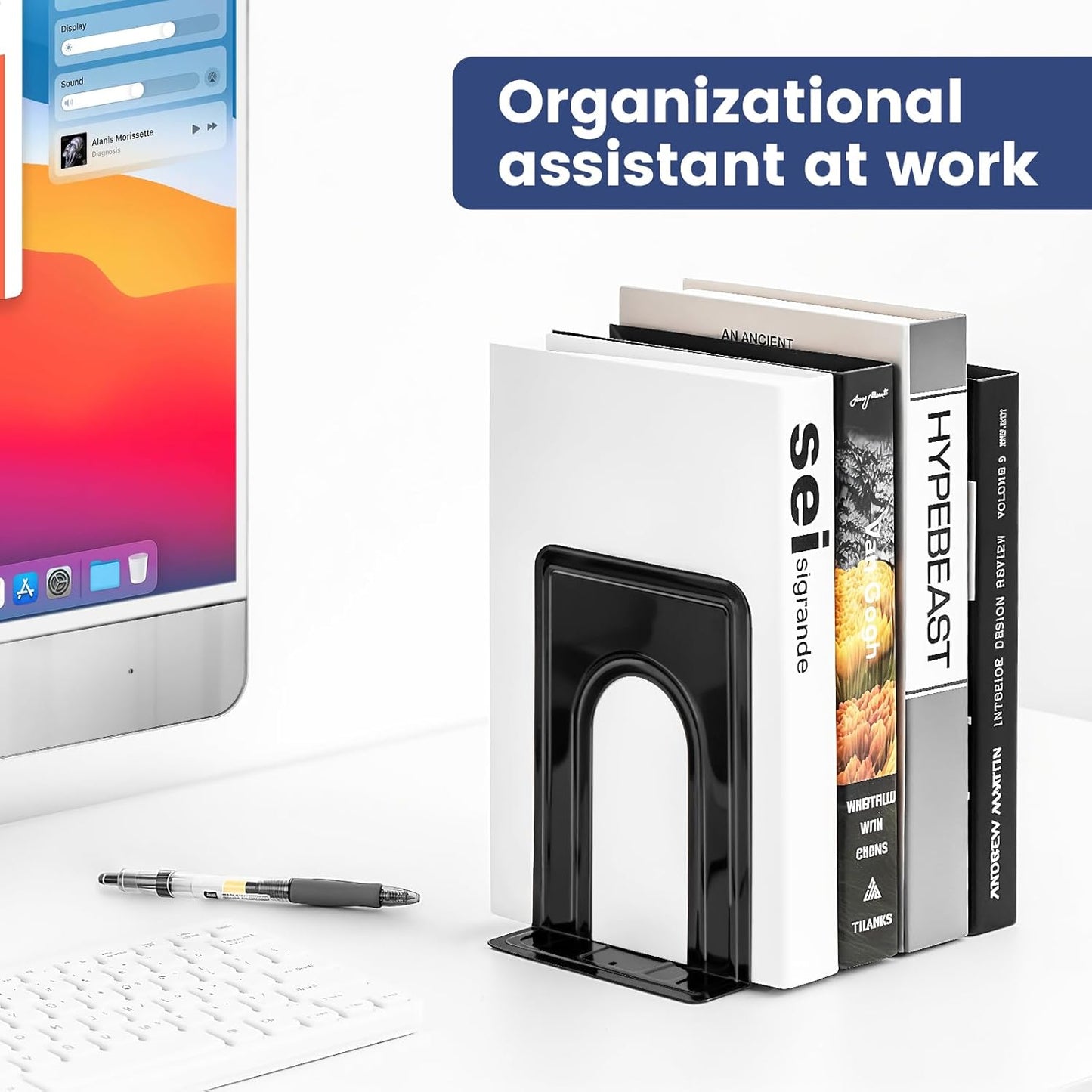 Book Ends, Metal Bookends for Shelves, Non-Skid Book End to Hold Books, Black Book Stopper/Holder for Office Home Kitchen, 5.7X 4.9 X 6.5 In, 3 Pair(6 Pcs, Large)