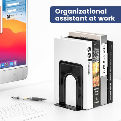 Book Ends, Metal Bookends for Shelves, Non-Skid Book End to Hold Books, Black Book Stopper/Holder for Office Home Kitchen, 5.7X 4.9 X 6.5 In, 3 Pair(6 Pcs, Large)