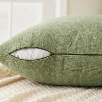 Sage Green Couch Pillow Covers 18X18 Inch, Set of 2 Soft Spring Chenille Decorative Square Throw Pillow Covers Farmhouse for Sofa Living Room Bed