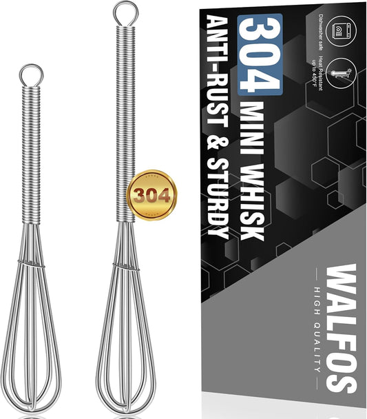 Mini Whisks Stainless Steel, Small Whisk 2 Pieces, 5In and 7In Tiny Whisk for Whisking, Beating, Blending Ingredients, Mixing Sauces