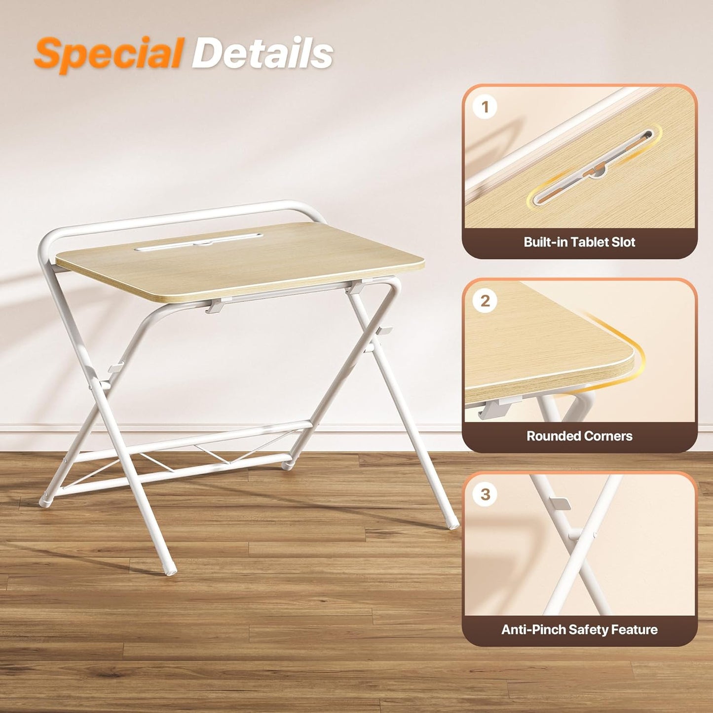 Adjustable Height Folding Desk with Tablet Slot, 24-Inch Compact Computer Desk for Small Spaces, Ideal for Home Office, Bedroom, and Study, Oak Finish