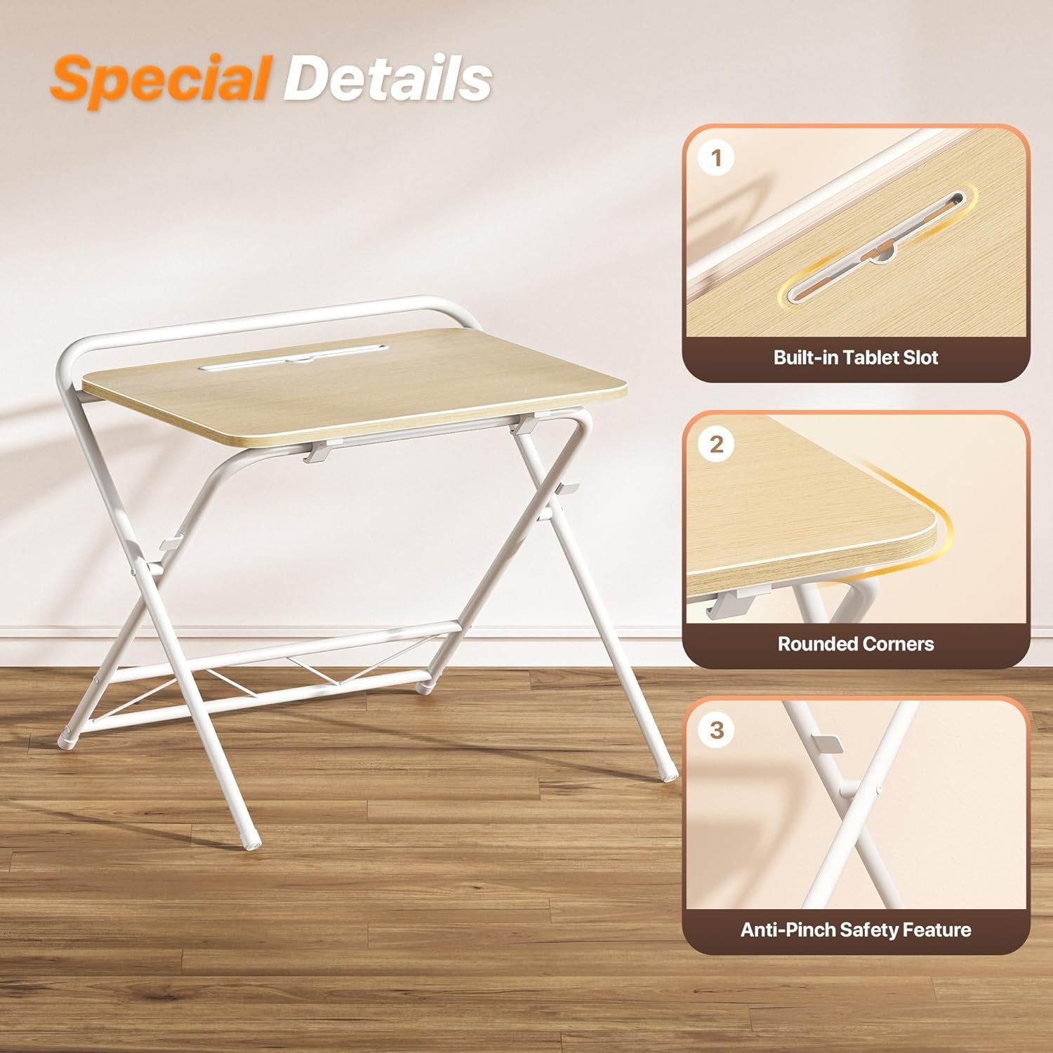 Adjustable Height Folding Desk with Tablet Slot, 24-Inch Compact Computer Desk for Small Spaces, Ideal for Home Office, Bedroom, and Study, Oak Finish