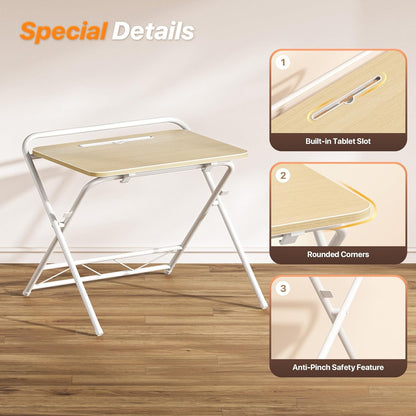 Adjustable Height Folding Desk with Tablet Slot, 24-Inch Compact Computer Desk for Small Spaces, Ideal for Home Office, Bedroom, and Study, Oak Finish