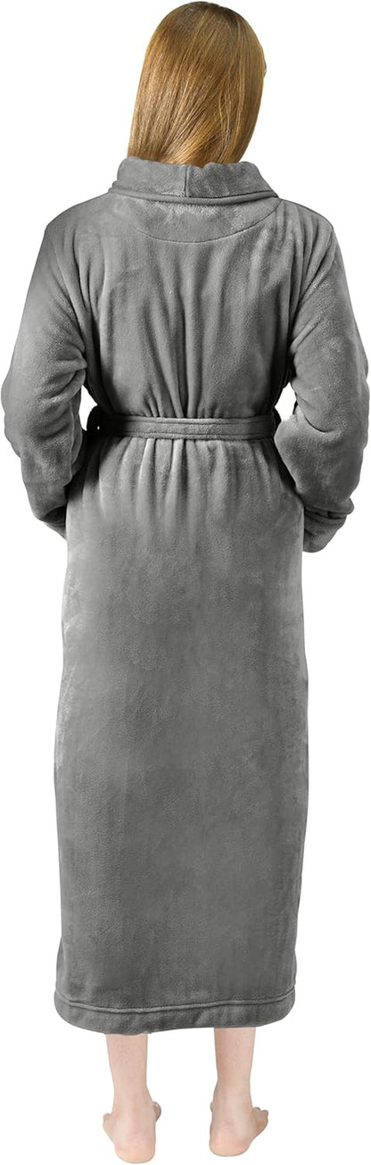 Premium Women'S Robe Plush Soft Long Bathrobe Warm Fleece Shawl Collar Spa Robe