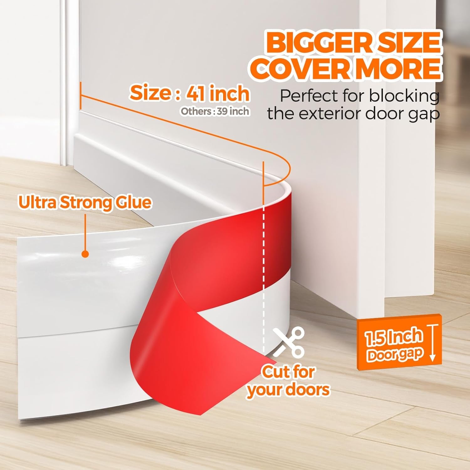 Door Draft Stopper under Door Draft Blocker Insulator Doors Sweep Weather Stripping Noise Stopper Strong Adhesive, White