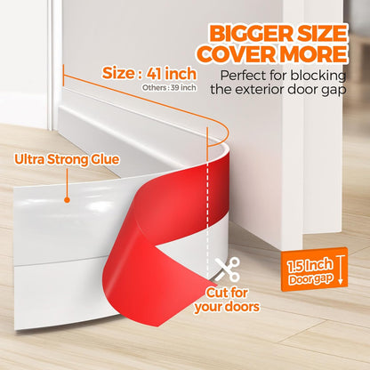 Door Draft Stopper under Door Draft Blocker Insulator Doors Sweep Weather Stripping Noise Stopper Strong Adhesive, White