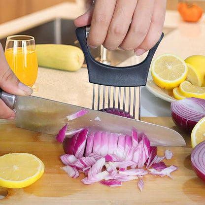 Onion Holder for Slicing, Onion Cutter Vegetable Chopper, Stainless Steel Tomato Slicer Vegetable Cutter for Potato, Avocados, Eggs, Food Slicer Assistant Tool for Fruit Lemon and Meat