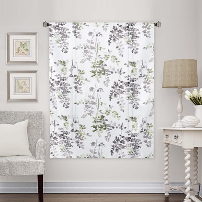 Blackout Tie up Curtain - Thermal Insulated Balloon for Small Window, Adjustable Kitchen Rod Pocket Panel (42" W X 45" L, Floral Pattern in Grey and Sage)