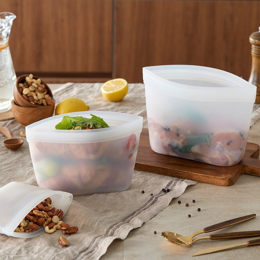 Silicone Bags for Food Storage, Reusable Zip Lock Bags Silicone Food Storage Containers, Freezer Microwave Oven Dishwasher Safe, Plastice Bpa-Free 5 Pack (40Oz 20Oz 12Oz 17Oz 34Oz)