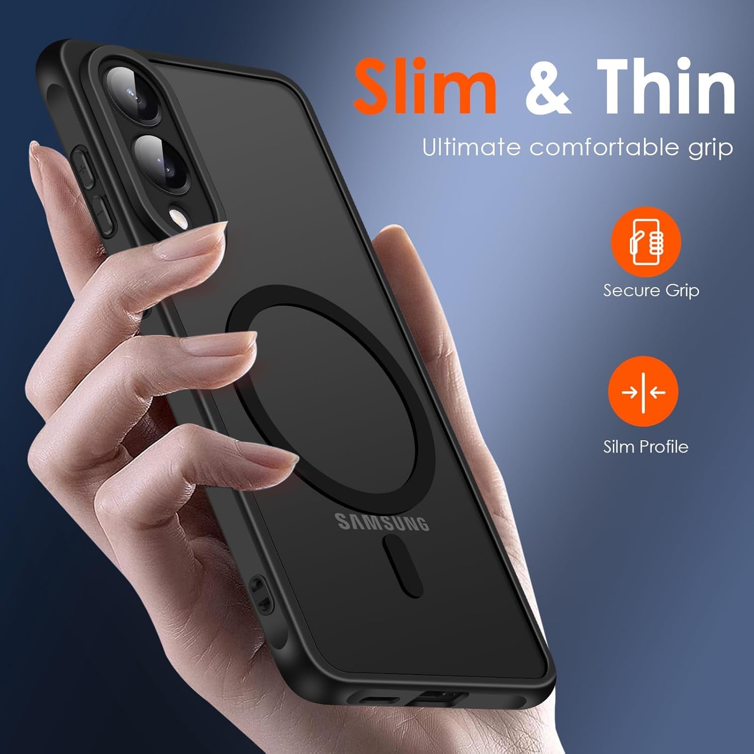 Magnetic Case for Samsung Galaxy S25 Edge 5G 6.7” [Compatible with Magsafe] [Military Grade Protection] Magnetic Charger Case for S25 Edge, Frosted Translucent Back Phone Cover- Matte Black