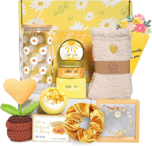 Birthday Gifts for Women, Gift Baskets for Women, Best Friend Friendship Gifts, Get Well Soon Inspirational Gift Set Box for Woman Her Teen Girl Sister Friendship W 18Oz Daisy Cup