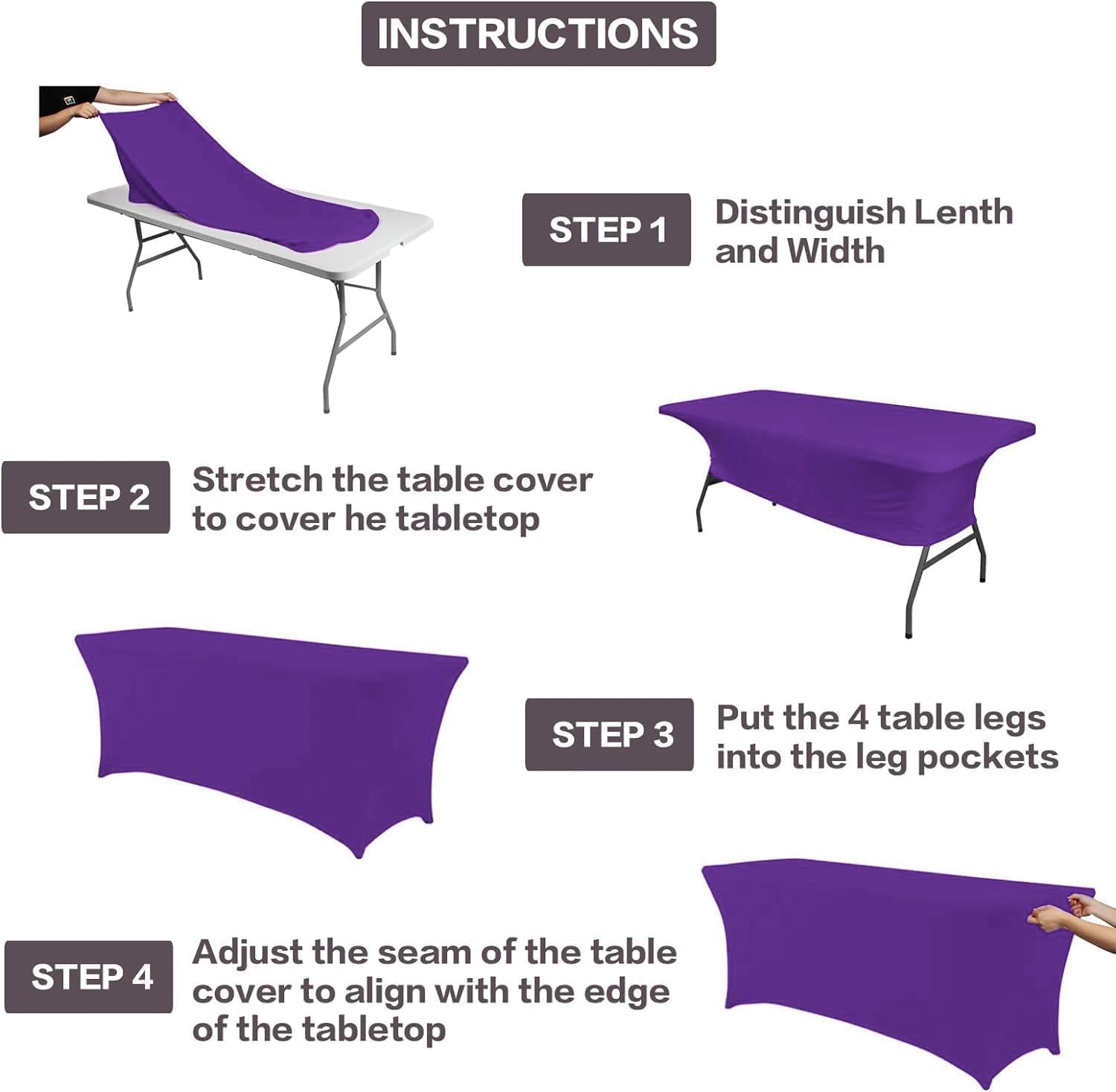 2 Pack 6FT Table Cloth for Rectangular Fitted Events Stretch Purple Table Covers Washable Spandex Tablecloth Protector for Party, Wedding, Cocktail, Banquet, Festival
