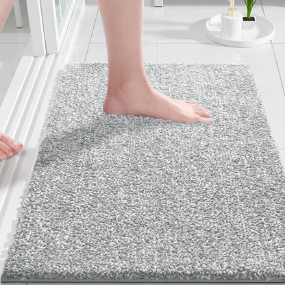 Bathroom Rugs Non Slip Washable, Extra Soft Comfortable Bath Mat, Water Absorbent Thick Floor Mats, Shaggy Rugs for Shower Bathtubs, 24"X17", Grey&White