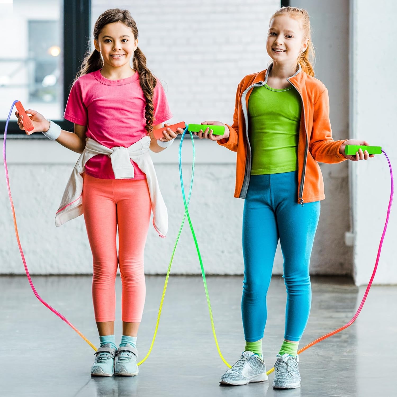 Kids Jump Rope, Colorful Gradient Nylon Skipping Ropes for Children, 7.55FT Adjustable Length, Plastic Handles, Lightweight Jumping Ropes for Schools, Events, and Family Fun