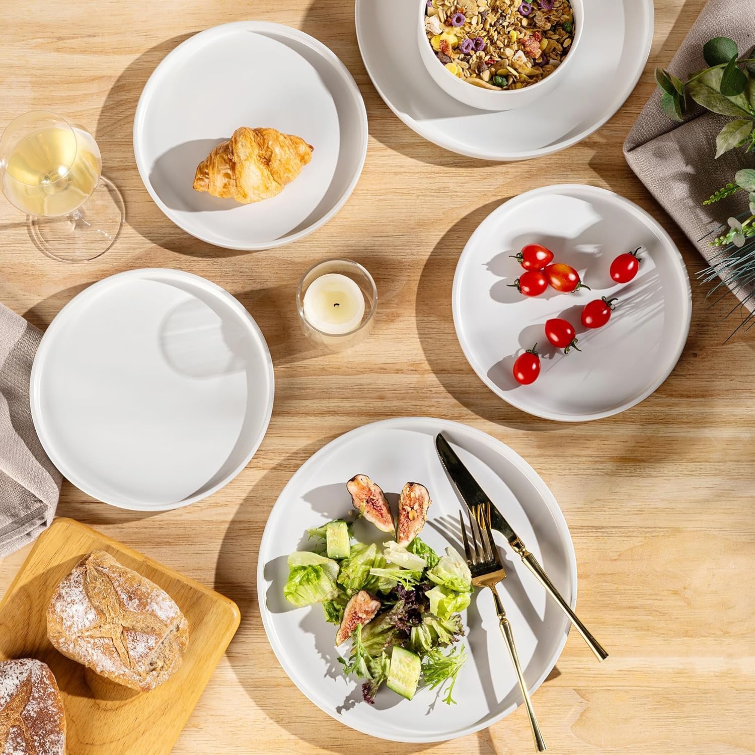 Ceramic Dinnerware Set for Four - 12-Piece Stoneware Plates and Bowls, Chip and Crack Resistant, Dishwasher and Microwave Safe, Scratch Resistant - Matte White Finish