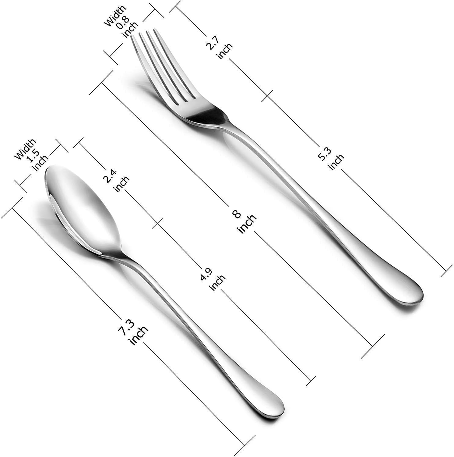 Dinner Forks and Dinner Spoons Bundle,16 Pcs 8" Food Grade Stainless Steel Silverware Forks & 16 Pcs 7.3" Stainless Steel Spoons,Mirror Finish & Dishwasher Safe,Use for Home,Kitchen or Restaurant