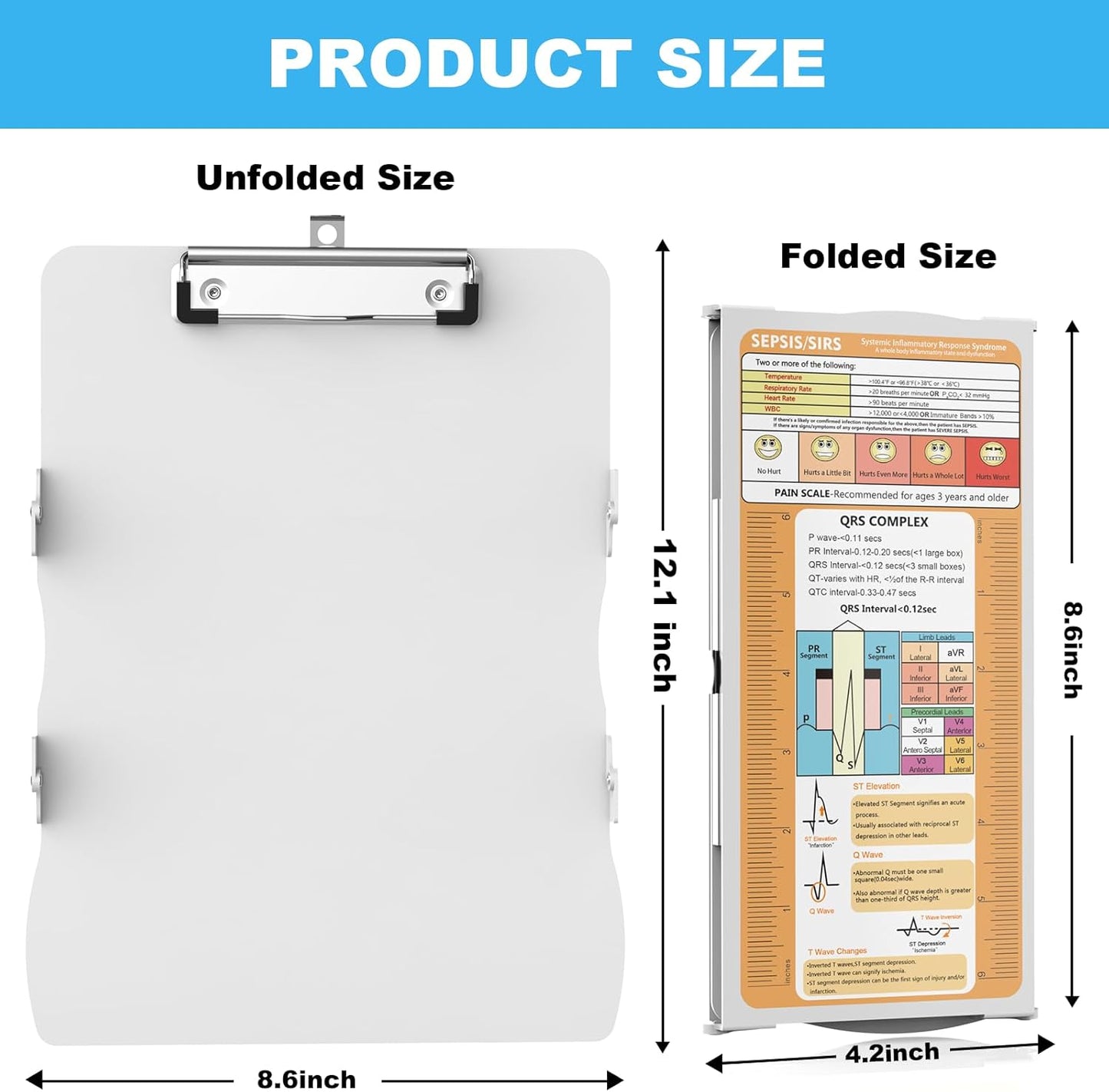 Clipboards Nursing Clipboard Trifold Foldable, 3 Layers Aluminum Nurse Clipboards with Nursing Edition Cheat Sheets Folding Pocket Size for Students, Nurses and Doctors (Light G)