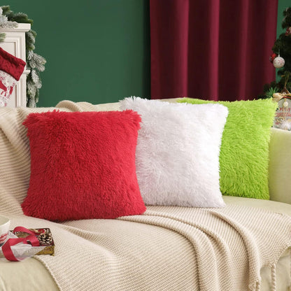 Pack of 2 Luxury Faux Fur Throw Pillow Cover Deluxe Winter Christmas Decorative Plush Pillow Case Cushion Cover Shell for Sofa Bedroom Car Spring 18X18 Inch Green