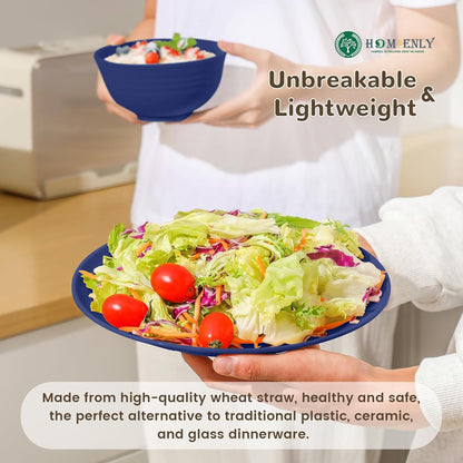 40-Piece Lightweight and Unbreakable Reusable Wheat Straw Dinnerware Set for 8, Microwave and Dishwasher Safe - Dark Blue