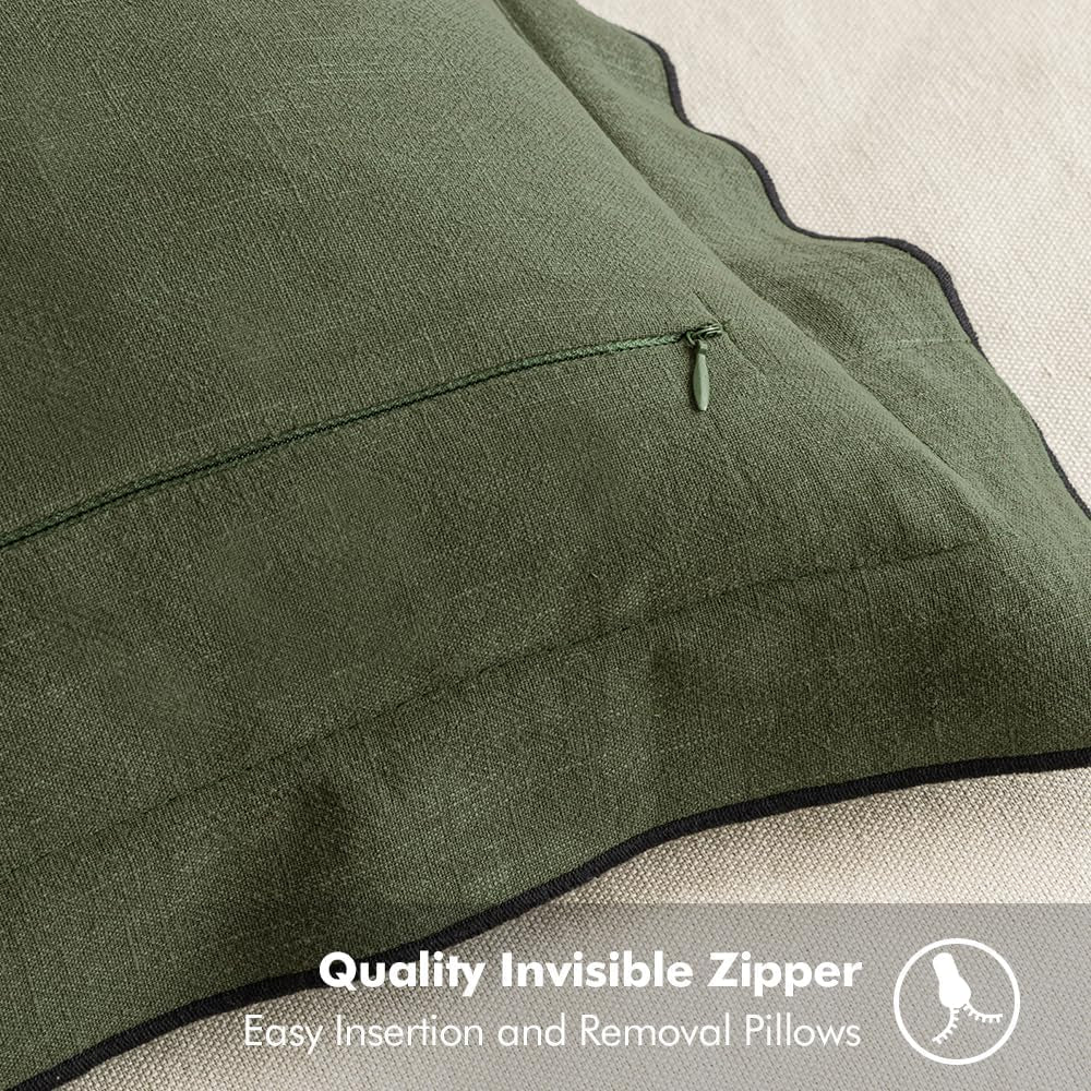 Linen Throw Pillow Covers, 2 Piece 18X18 Inch Dark Olive Green, Boho Euro Pillowcases for Bed to Infuse Elegance, Ideal for Sofa Couch Cushion in Home Decor Upgrade