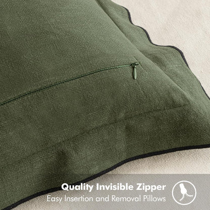 Linen Throw Pillow Covers, 2 Piece 18X18 Inch Dark Olive Green, Boho Euro Pillowcases for Bed to Infuse Elegance, Ideal for Sofa Couch Cushion in Home Decor Upgrade