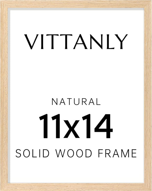 11X14 Picture Frame - Solid Natural Wood Frame with Shatterproof Plexiglass, Includes 8X10 Mat, Wall Hanging for Photos, Art, Home & Office Decor (1 Pack)