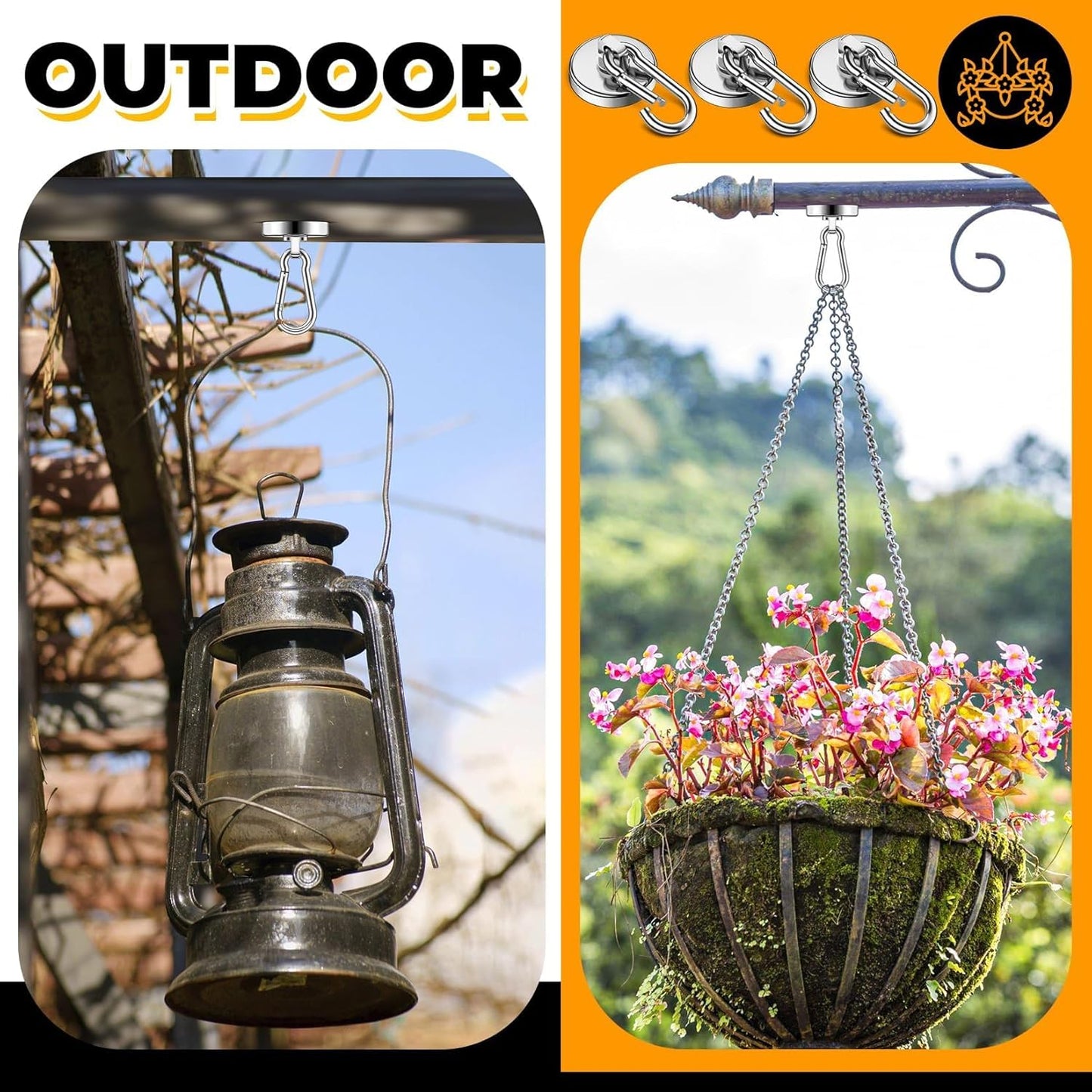 Heavy-Duty 100Lbs Neodymium Grade-52 Magnetic Hooks with Swivel Carabiner - 4 Pack for Versatile Hanging in Home, Office, Kitchen, Garage, and Cruise Use