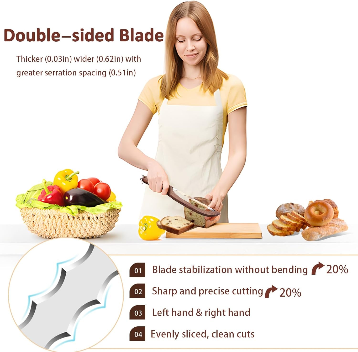 Bread Knife Slicer for Homemade Bread, Sourdough Bread Knife, Wood Bread Bow Cutter Saw for Precise Cutting Baguettes Sandwich, Double-Sided Blades, Sharp and Precise Cutting