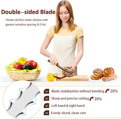 Bread Knife Slicer for Homemade Bread, Sourdough Bread Knife, Wood Bread Bow Cutter Saw for Precise Cutting Baguettes Sandwich, Double-Sided Blades, Sharp and Precise Cutting
