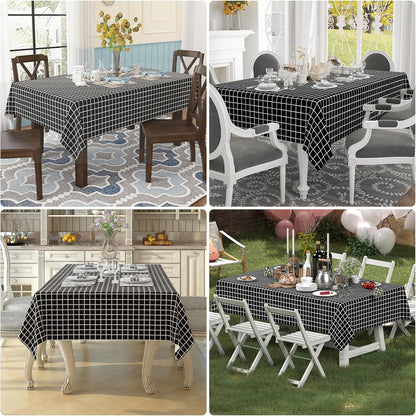 6 Pack Rectangle Waterproof Fabric Table Cloth, Plaid Stain Resistant Polyester Tablecloth, Washable Cloth Table Cover for Dining Room, Outdoor, Picnic (52" X 70", Black)