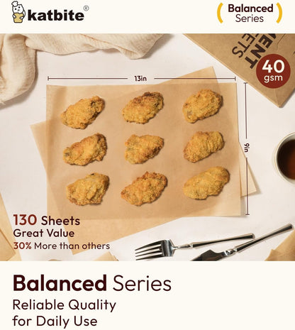 130 Pcs Unbleached Parchment Paper Sheets, 9x13 Inches, Non-Stick Pre-Cut Baking Paper for Baking, Cooking, and Air Frying [Balanced Series]