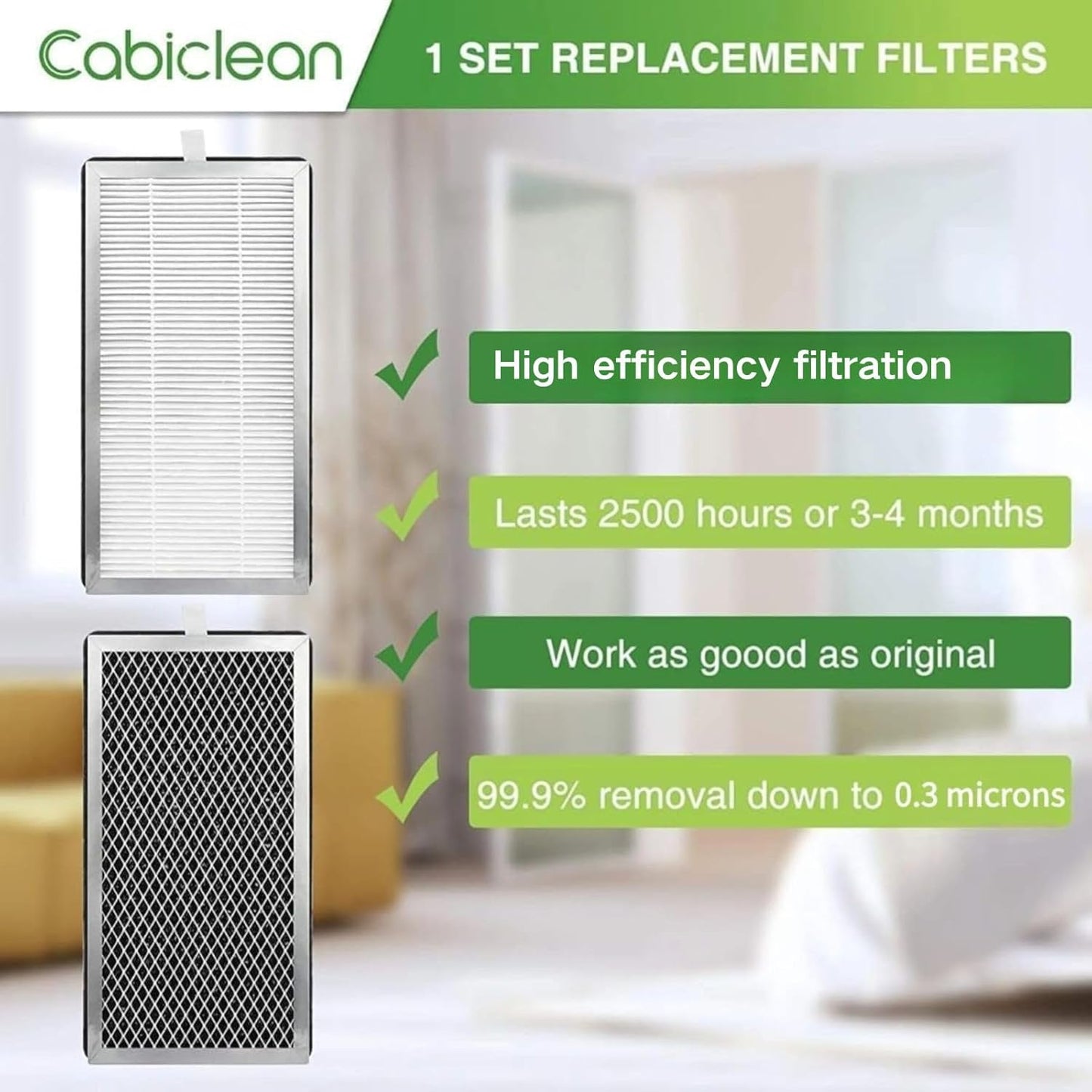 4 Pack 15 Filter Replacement Compatible with 15 Air Purifier, 3-In-1 Contains Pre-Filter and Activated Carbon Filter