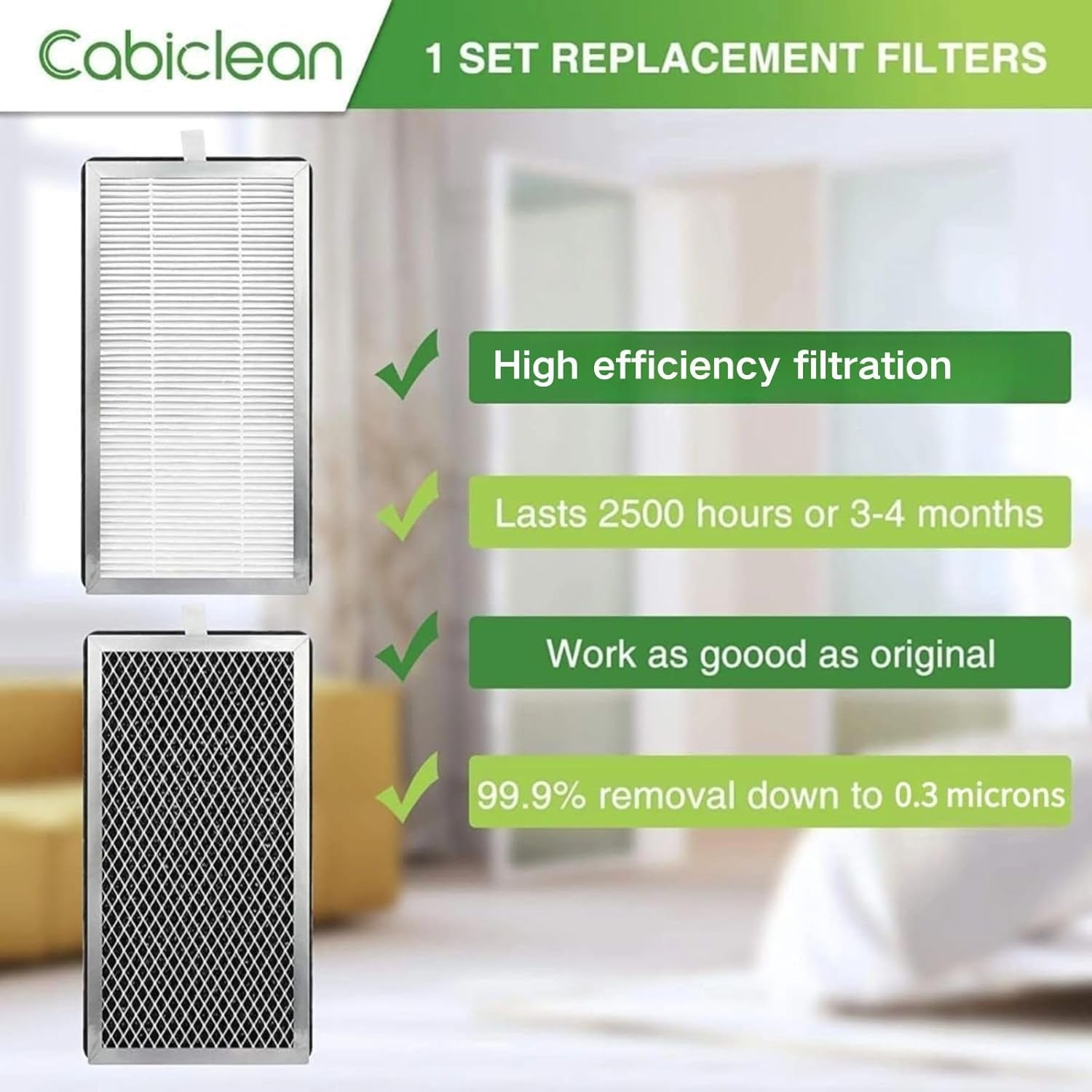 4 Pack 15 Filter Replacement Compatible with 15 Air Purifier, 3-In-1 Contains Pre-Filter and Activated Carbon Filter