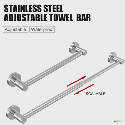 Adjustable 304 Stainless Steel Wall-Mounted Towel Bar for Bathroom (11.8-Inch to 22.6-Inch) - Durable and Rustproof in Silver