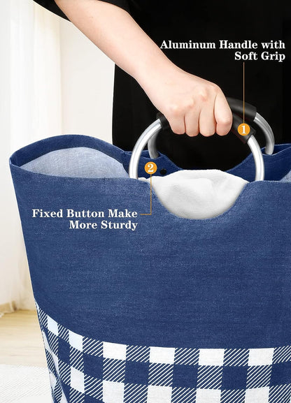 Large Waterproof Laundry Hamper with Handles - Collapsible Tall Storage Bag for College Dorms and Family Use (Blue, 82L)