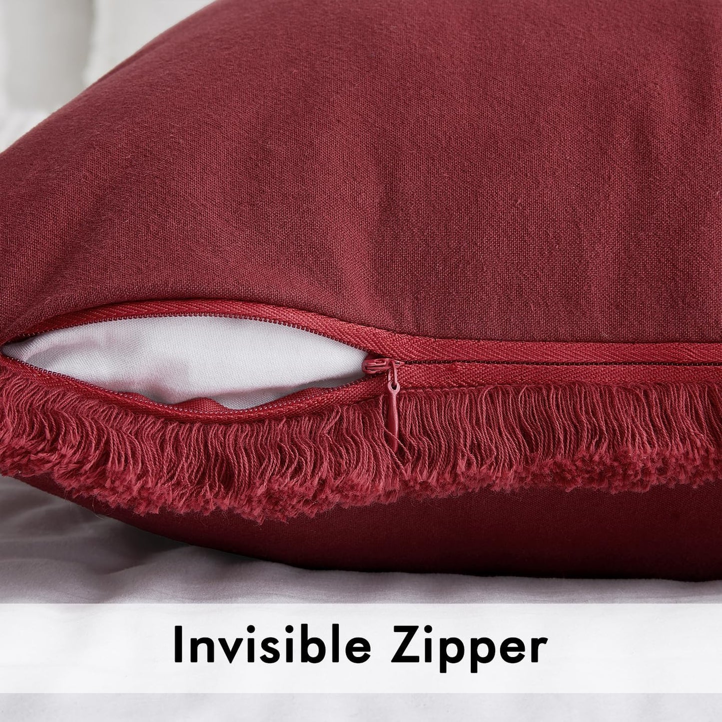 Throw Pillow Covers Boho Farmhouse 24X24 Christmas Set of 2 Decorative Burgundy Red Eruo Sham Couch with Fringe Chic Cotton Pillowcases Home Decor Accents for Cushion Soft Bed Living Room